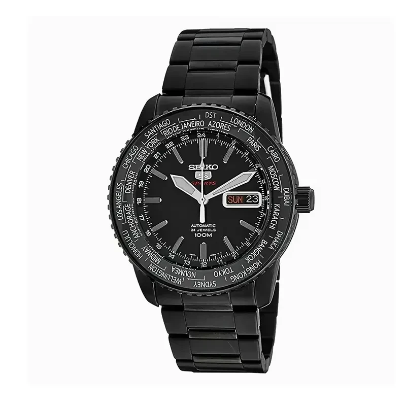 Seiko 5 Sports World Time Black PVD Automatic Men's Watch- SRP129K1